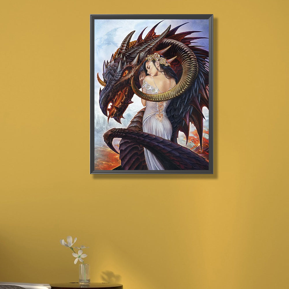 AB Diamond Painting - Full Round - dragon and woman (40*55CM)