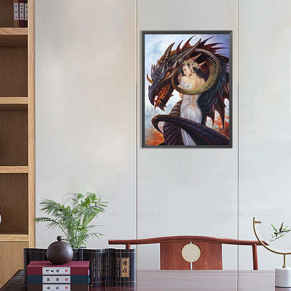 AB Diamond Painting - Full Round - dragon and woman (40*55CM)