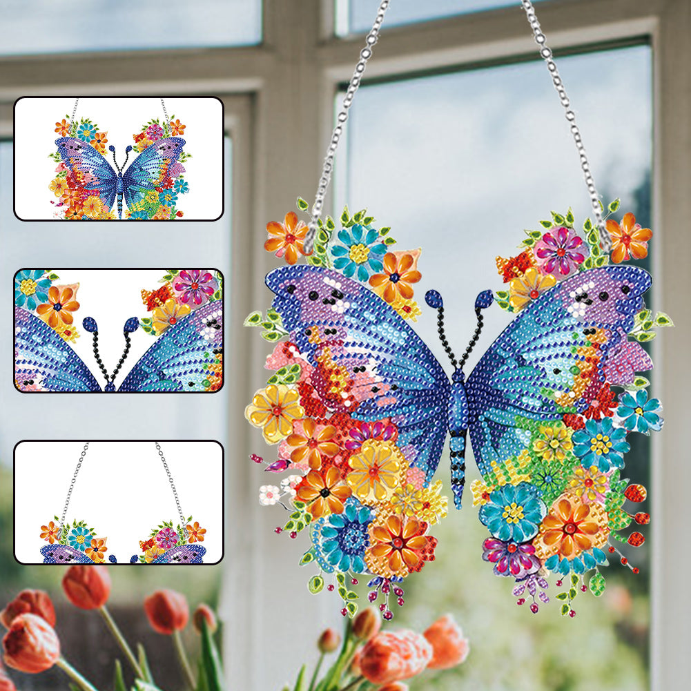 Handmade Acrylic Butterfly 5D DIY Diamond Painting Dots Pendant for Office Decor