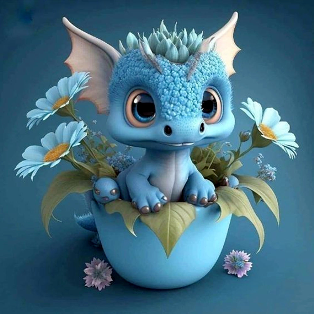 Diamond Painting - Full Round - little blue dinosaur (30*30CM)
