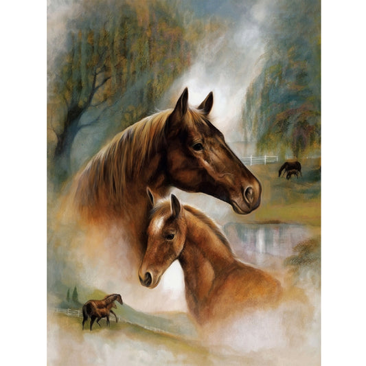 Horses 30*40CM(Canvas) Round Drill Diamond Painting