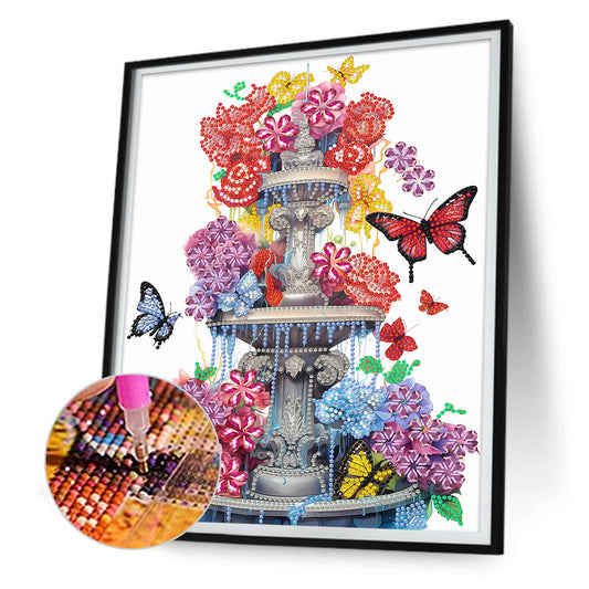 Diamond Painting - Partial Special Shaped - Butterfly fountain (30*40CM)