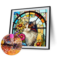 Load image into Gallery viewer, Diamond Painting - Full Round - glass art cat and flower (30*30CM)