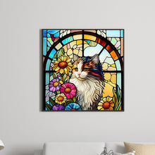 Load image into Gallery viewer, Diamond Painting - Full Round - glass art cat and flower (30*30CM)