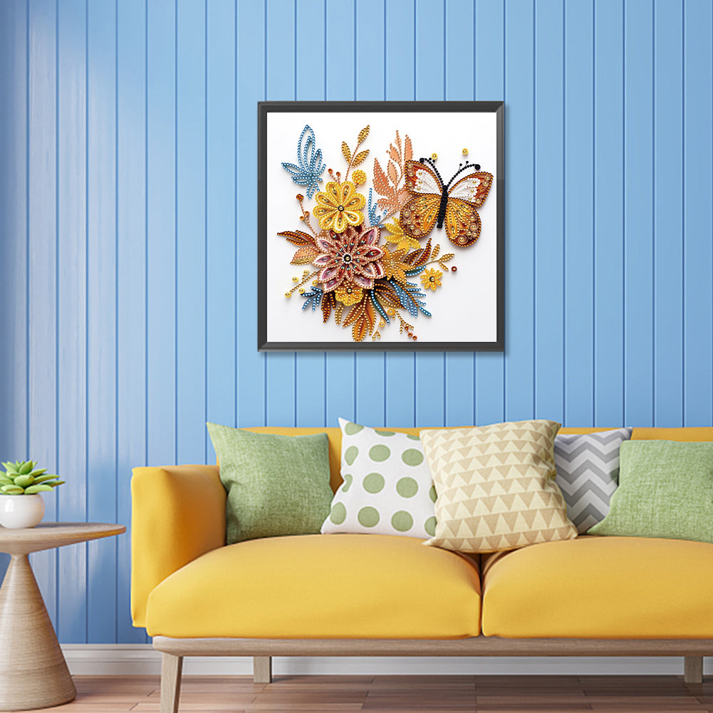 Diamond Painting - Partial Special Shaped - Flowers and butterflies paper painting (30*30CM)