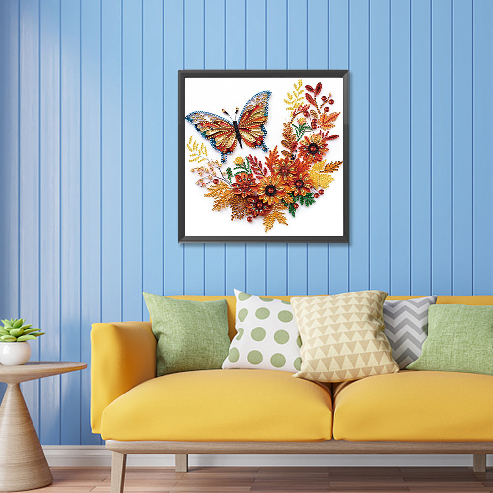 Diamond Painting - Partial Special Shaped - Flowers and butterflies paper painting (30*30CM)