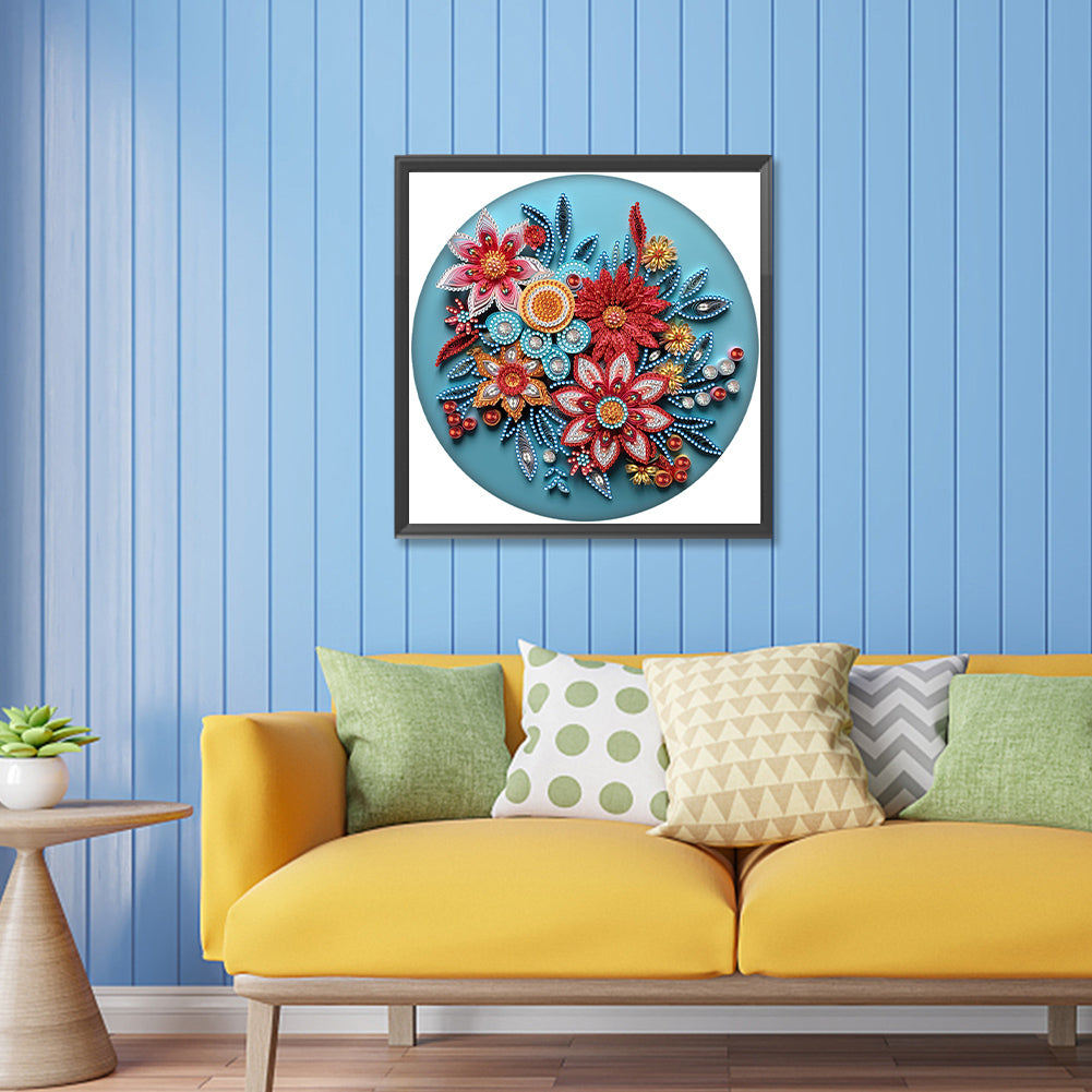 Diamond Painting - Partial Special Shaped - Blue flower quill paper painting (30*30CM)