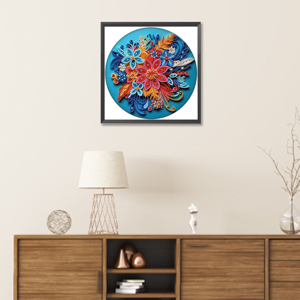 Diamond Painting - Partial Special Shaped - Blue flower quill paper painting (30*30CM)