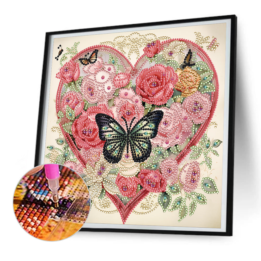 Diamond Painting - Partial Special Shaped - love butterfly rose (30*30CM)