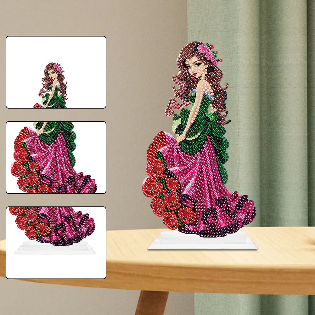 Special Shaped Woman With Flowers 5D Desktop Diamond Painting Art Office Decor