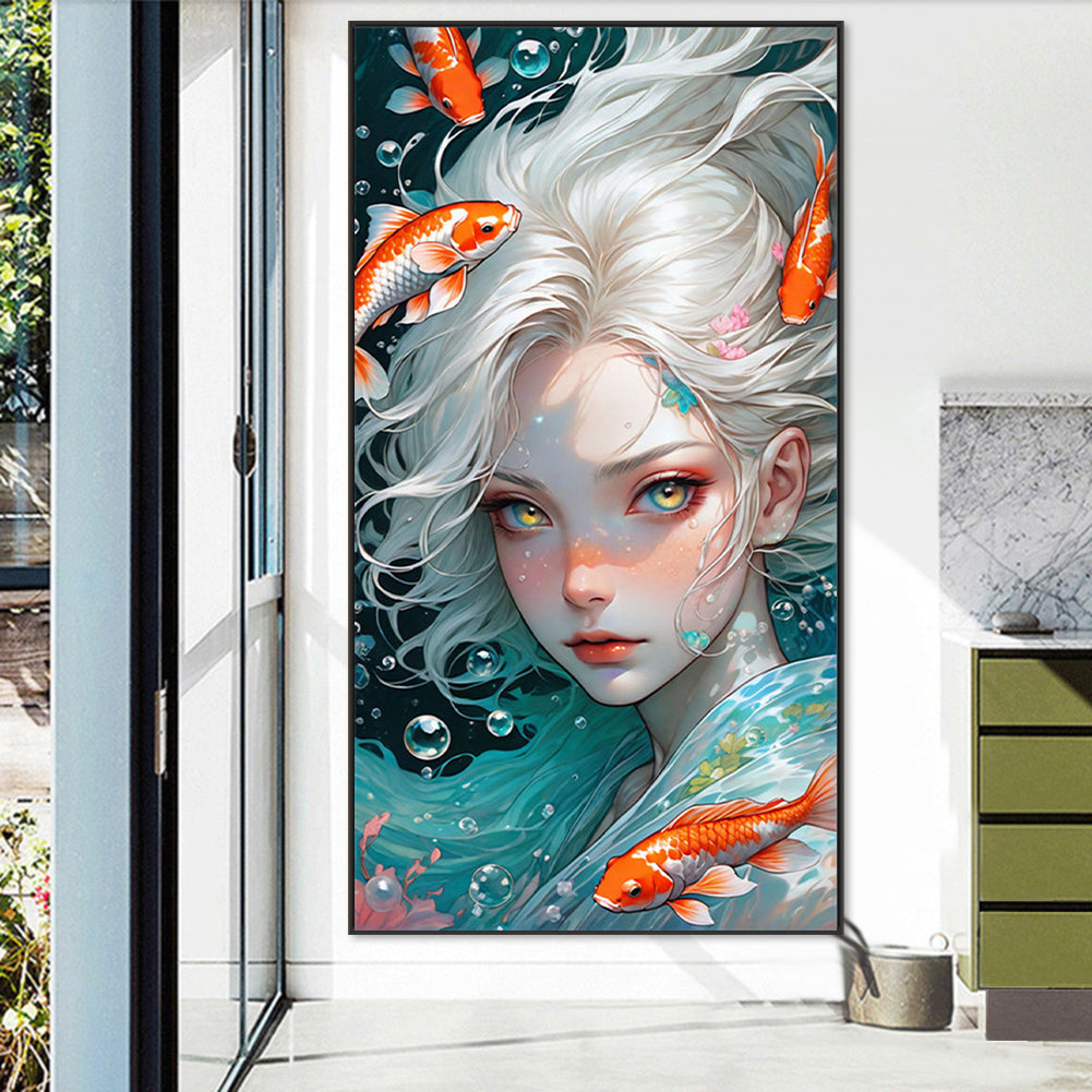 AB Diamond Painting - Full Round - White-haired girl and goldfish underwater (40*75CM)