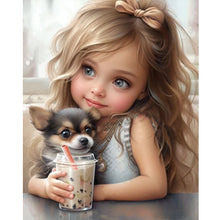 Load image into Gallery viewer, Diamond Painting - Full Round - Girl drinking milk tea with puppy (40*50CM)