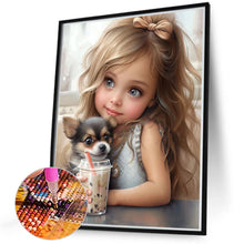 Load image into Gallery viewer, Diamond Painting - Full Round - Girl drinking milk tea with puppy (40*50CM)