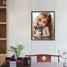 Load image into Gallery viewer, Diamond Painting - Full Round - Girl drinking milk tea with puppy (40*50CM)
