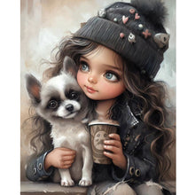 Load image into Gallery viewer, Diamond Painting - Full Round - Girl drinking coffee with puppy (40*50CM)