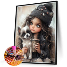 Load image into Gallery viewer, Diamond Painting - Full Round - Girl drinking coffee with puppy (40*50CM)