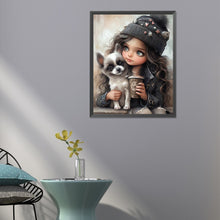 Load image into Gallery viewer, Diamond Painting - Full Round - Girl drinking coffee with puppy (40*50CM)