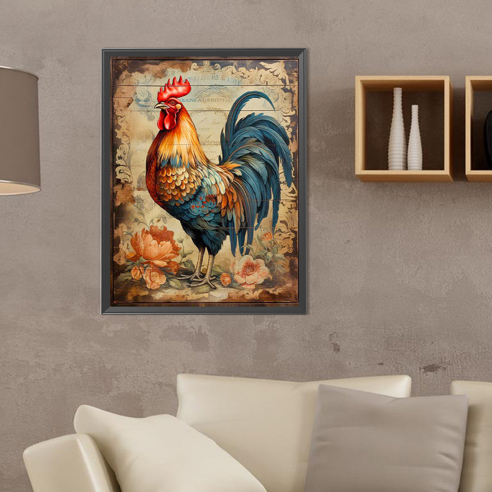 Diamond Painting - Full Round - Flowers and rooster (30*40CM)