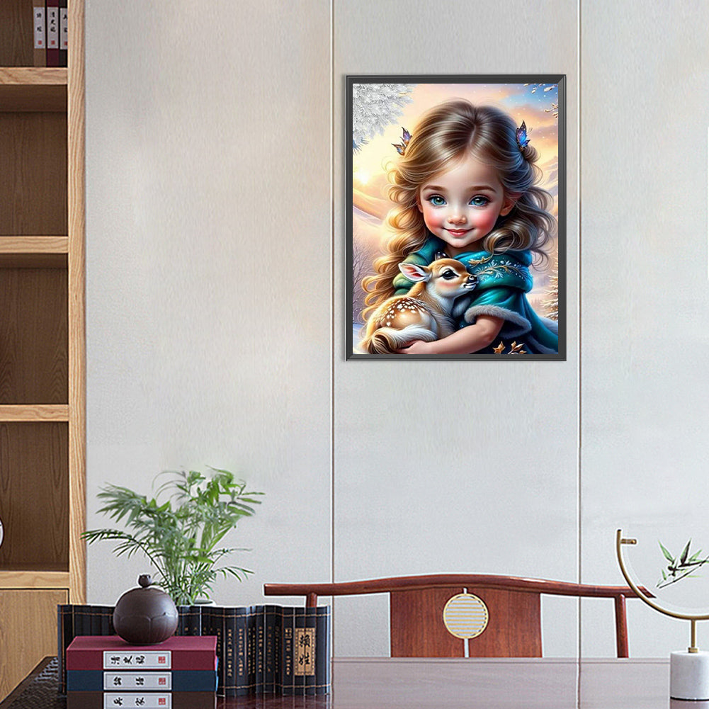 Diamond Painting - Full Round - girl and deer (40*55CM)