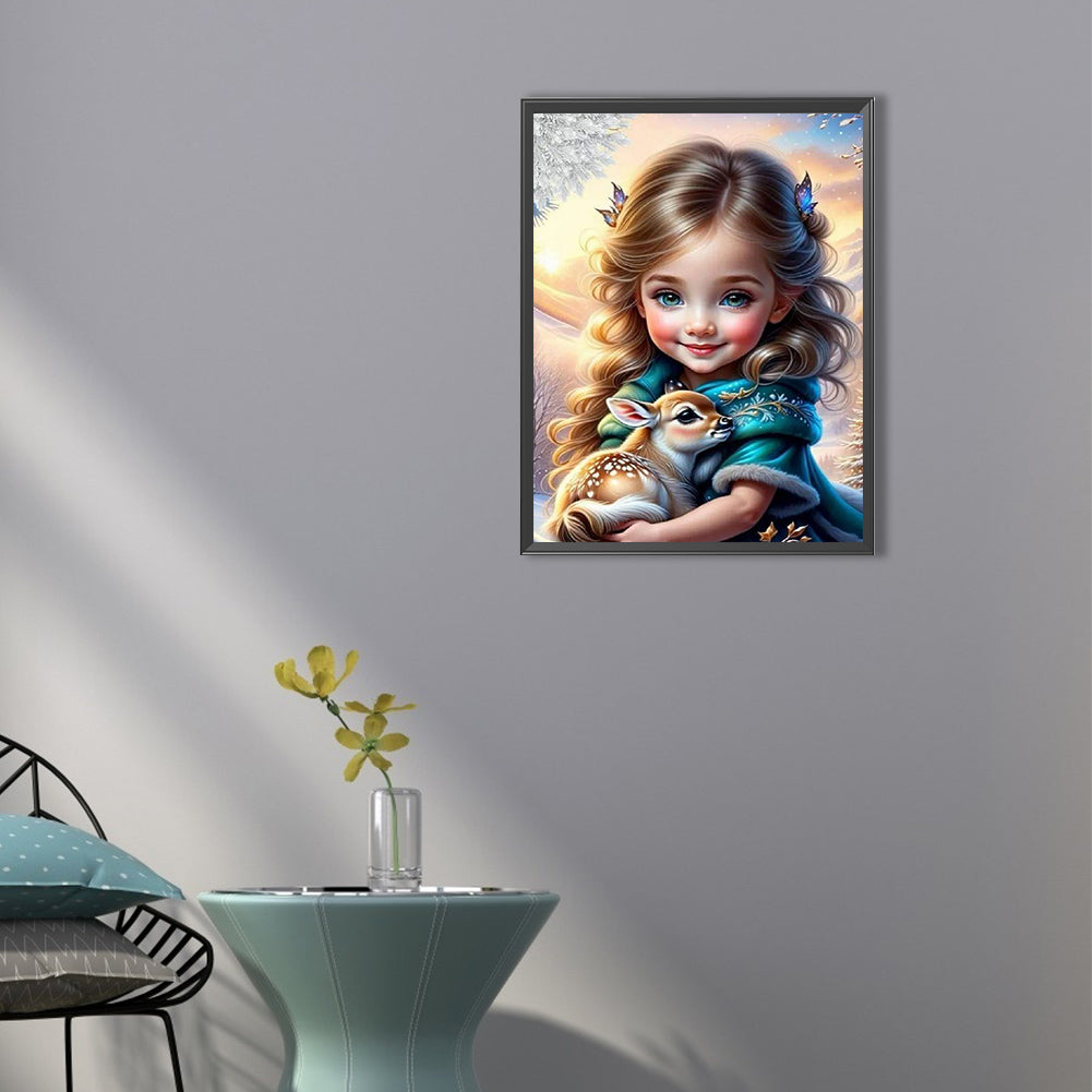 Diamond Painting - Full Round - girl and deer (40*55CM)