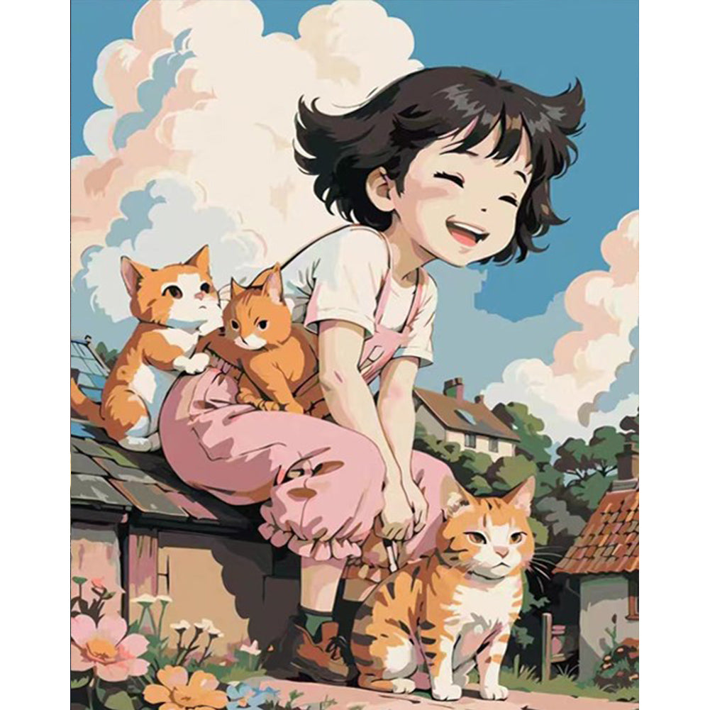 Diamond Painting - Full Round - girl and cat (40*50CM)