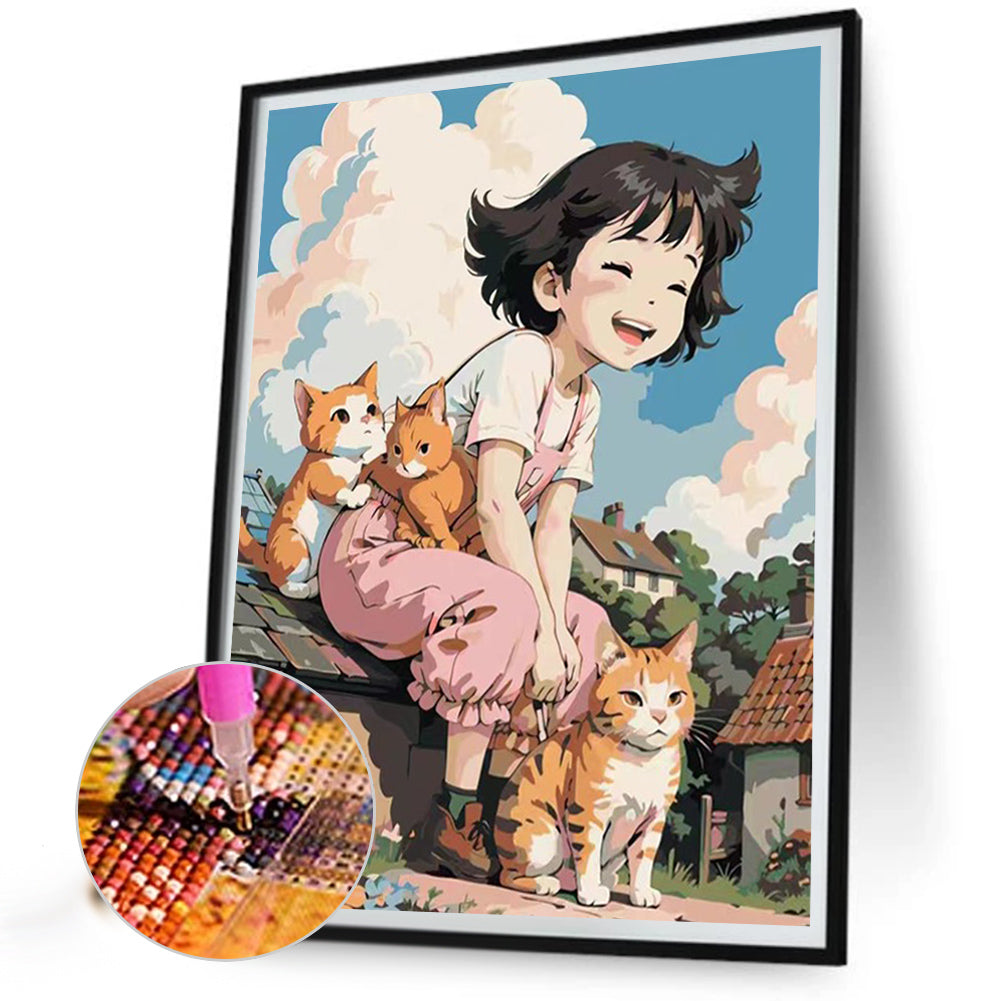 Diamond Painting - Full Round - girl and cat (40*50CM)