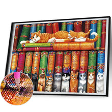 Load image into Gallery viewer, Diamond Painting - Full Round - books and cats (50*40CM)