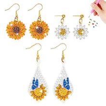 Load image into Gallery viewer, 3 Pairs Double Sided Sunflower Butterfly Diamond Painting DIY Earring Making Kit