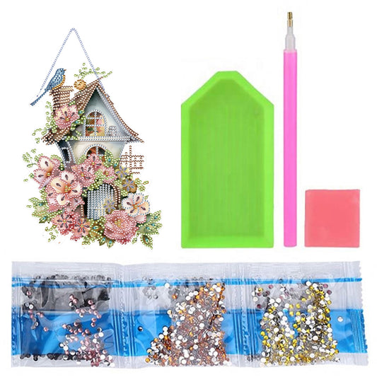 Acrylic Single Side Flower Birdcage Diamond Painting Hanging Pendant Home Decor