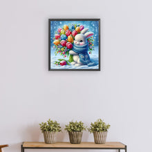 Load image into Gallery viewer, Diamond Painting - Full Round - Bunny holding flowers in the snow (30*30CM)