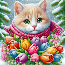 Load image into Gallery viewer, Diamond Painting - Full Round - Flower and scarf kitten (30*30CM)