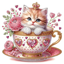 Load image into Gallery viewer, Diamond Painting - Partial Special Shaped - white cup kitten (30*30CM)