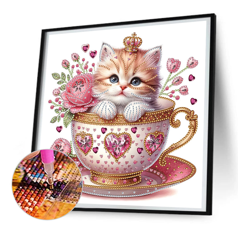 Diamond Painting - Partial Special Shaped - white cup kitten (30*30CM)