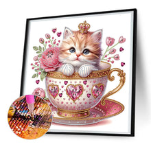 Load image into Gallery viewer, Diamond Painting - Partial Special Shaped - white cup kitten (30*30CM)