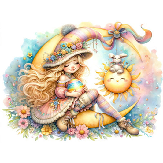 AB Diamond Painting - Full Round - Easter girl with colored eggs (40*30CM)