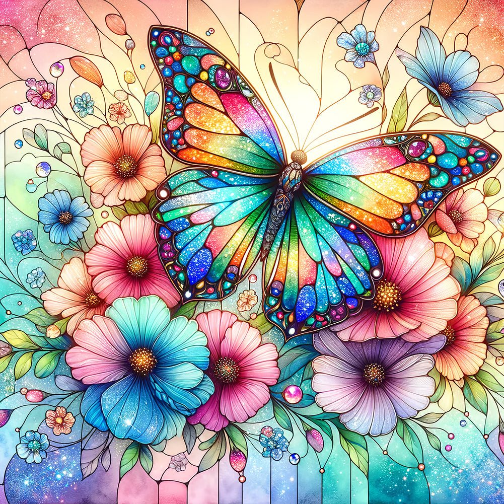 Diamond Painting - Full Round - flowers butterflies (30*30CM)