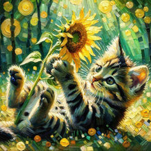 Load image into Gallery viewer, Diamond Painting - Full Round - Sunflower and kitten (30*30CM)