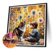 Load image into Gallery viewer, Diamond Painting - Full Round - Cat, dandelion and child (30*30CM)