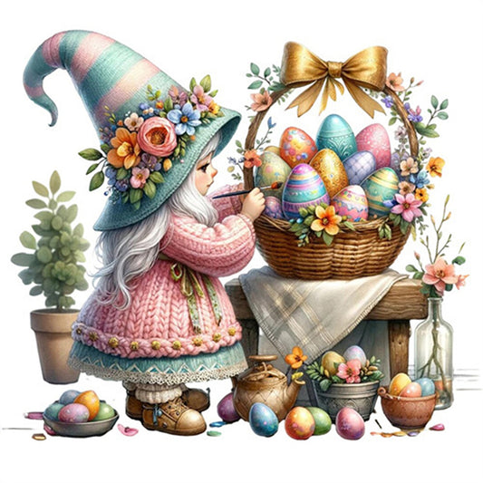 AB Diamond Painting - Full Round - Gnome painting Easter eggs (30*30CM)
