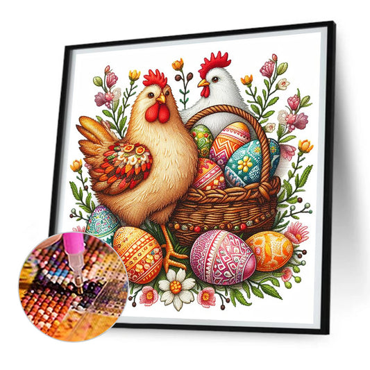 Diamond Painting - Full Round - Embroidery Easter two chickens (30*30CM)