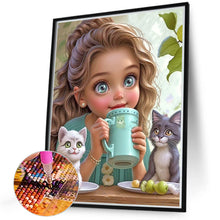 Load image into Gallery viewer, Diamond Painting - Full Round - Girl with two cats (40*50CM)