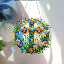 Load image into Gallery viewer, Sun Catcher 5D DIY Diamond Painting Dots Pendant for Office Decor (Flower Cross)