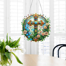 Load image into Gallery viewer, Sun Catcher 5D DIY Diamond Painting Dots Pendant for Office Decor (Flower Cross)