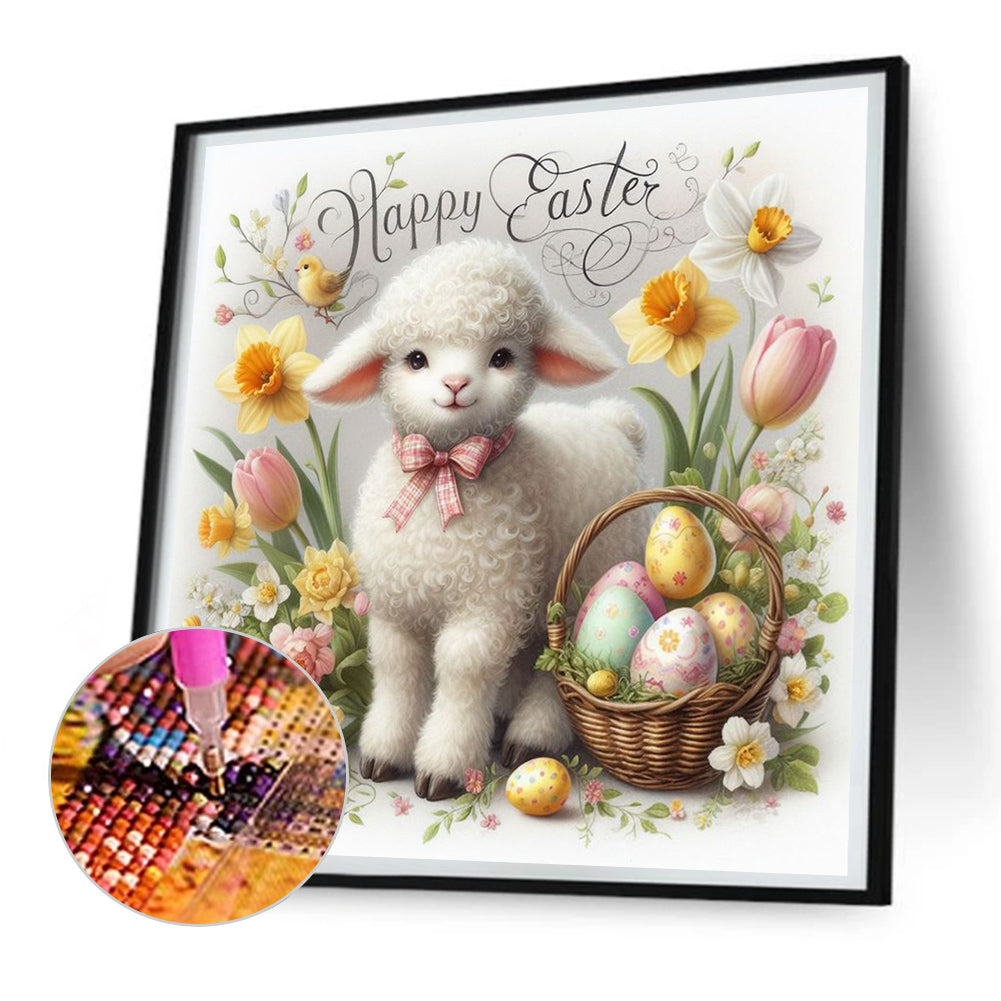 Diamond Painting - Full Round - Happy Easter cute little lamb (30*30CM)