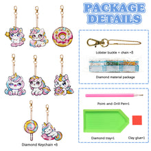 Load image into Gallery viewer, 8 Pcs Double Side Full Drill Diamond Painting Art Keychain Kit (Unicorn Donut)