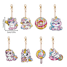 Load image into Gallery viewer, 8 Pcs Double Side Full Drill Diamond Painting Art Keychain Kit (Unicorn Donut)