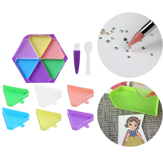 Large Capacity DIY Hexagonal Diamond Painting Tray with Spoon Brush(Mixed Color)