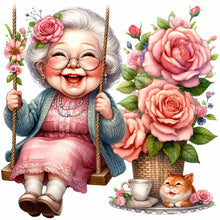 Load image into Gallery viewer, Diamond Painting - Full Round - Happy old lady on swing (30*30CM)