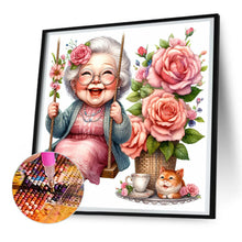 Load image into Gallery viewer, Diamond Painting - Full Round - Happy old lady on swing (30*30CM)