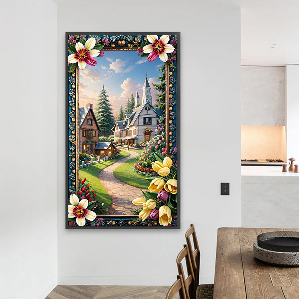 AB Diamond Painting - Full Round - Garden house with picture frame (40*70CM)